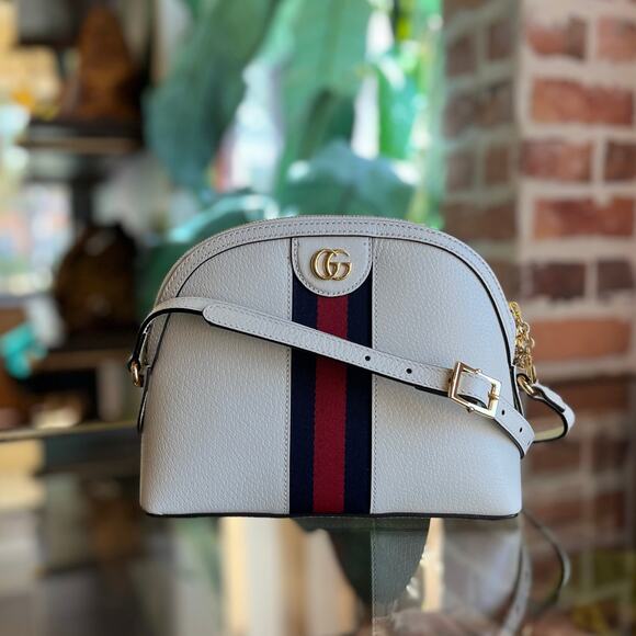 Gucci Handbags - GUCCI Ophidia Small White Leather Web Vintage Crossbody Bag